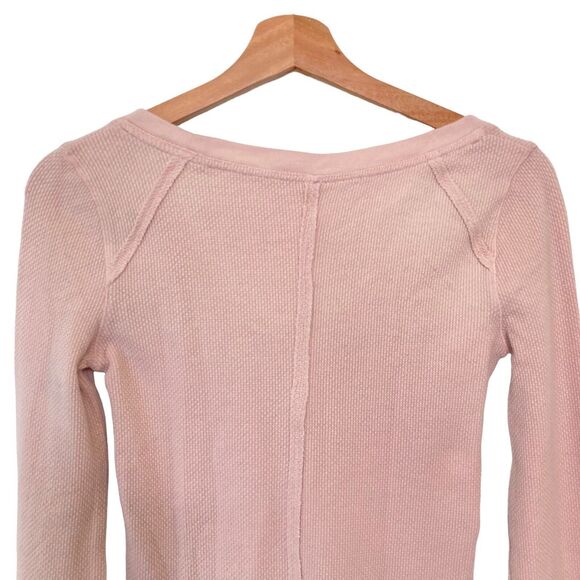 Free People Pink Synergy Cuff Thermal Sweatshirt Laced Details Cuffs Medium M - Picture 5 of 12